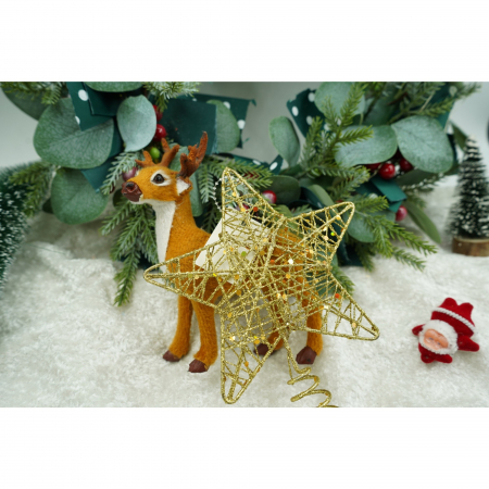 Varf decorativ de brad, Auriu, in forma de Stea, design cu paiete, din Plastic/Metal, 13 cm x 18 cm, diametru 4 cm, Interior/Exterior, Flippy [3]