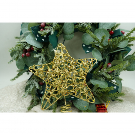 Varf decorativ de brad, Auriu, in forma de Stea, design cu paiete, din Plastic/Metal, 18 cm x 23 cm, Interior/Exterior, Flippy [2]