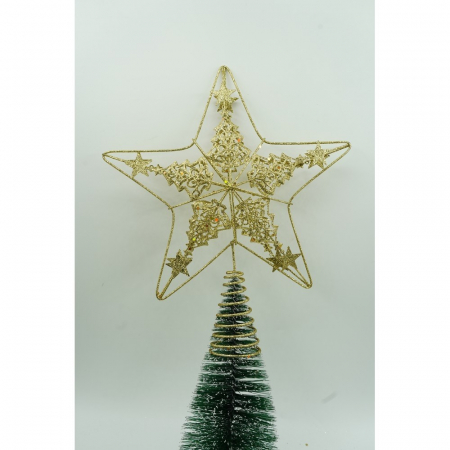 Varf decorativ de brad, Auriu, in forma de Stea, design de braduti, din Plastic/Metal, 24 cm x 27 cm, Interior/Exterior, Flippy [4]