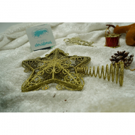 Varf decorativ de brad, Auriu, in forma de Stea, design forjat, din Plastic/Metal, 14.5 cm x 20 cm, Interior/Exterior, Flippy [5]