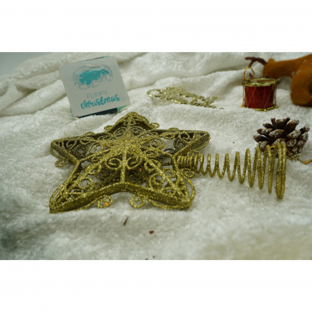 Varf decorativ de brad, Auriu, in forma de Stea, design forjat, din Plastic/Metal, 14.5 cm x 20 cm, Interior/Exterior, Flippy [1]