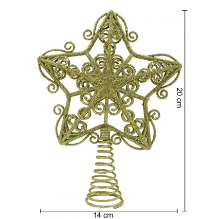 Varf decorativ de brad, Auriu, in forma de Stea, design forjat, din Plastic/Metal, 14.5 cm x 20 cm, Interior/Exterior, Flippy [4]