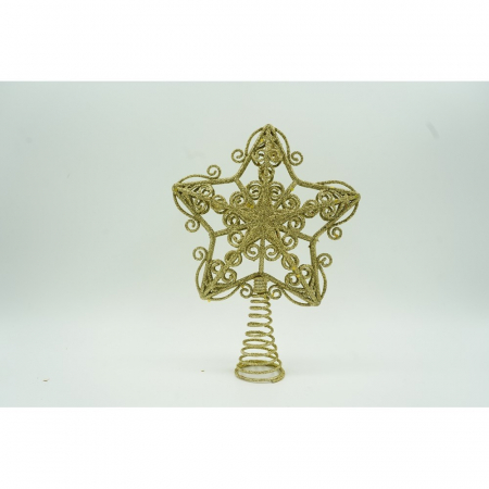 Varf decorativ de brad, Auriu, in forma de Stea, design forjat, din Plastic/Metal, 14.5 cm x 20 cm, Interior/Exterior, Flippy [7]