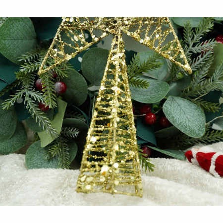 Varf decorativ de brad, Auriu, in forma de Stea, infasurata, din Plastic/Metal, 20 cm x 28 cm, Interior/Exterior, Flippy [9]