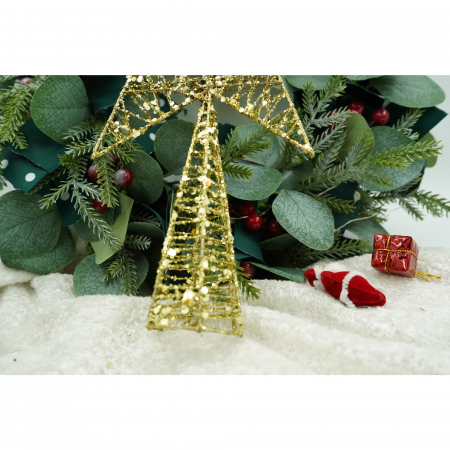 Varf decorativ de brad, Auriu, in forma de Stea, infasurata, din Plastic/Metal, 20 cm x 28 cm, Interior/Exterior, Flippy [4]