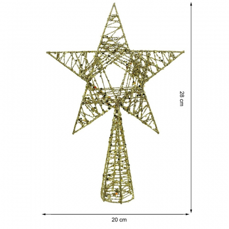 Varf decorativ de brad, Auriu, in forma de Stea, infasurata, din Plastic/Metal, 20 cm x 28 cm, Interior/Exterior, Flippy [10]