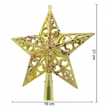 Varf decorativ de brad, Auriu/ Roz, in forma de Stea, design spiralat, din Plastic, 19 cm x 21 cm, Interior/Exterior, Flippy [2]