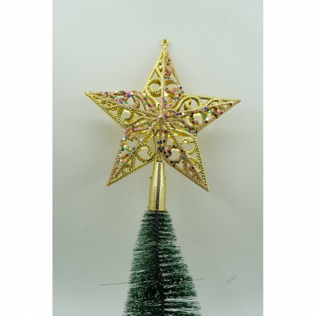 Varf decorativ de brad, Auriu/ Roz, in forma de Stea, design spiralat, din Plastic, 19 cm x 21 cm, Interior/Exterior, Flippy [3]