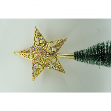 Varf decorativ de brad, Auriu/ Roz, in forma de Stea, design spiralat, din Plastic, 19 cm x 21 cm, Interior/Exterior, Flippy [1]