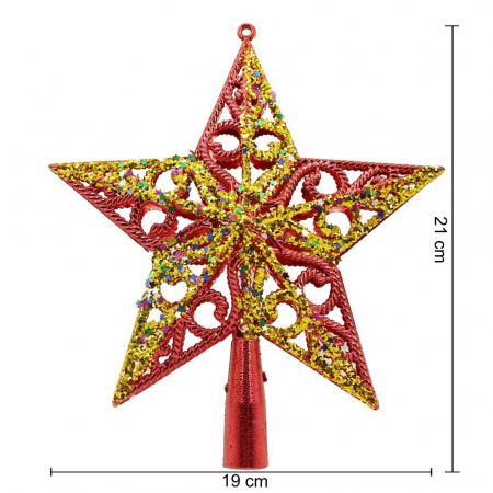 Varf decorativ de brad, Rosu/ Auriu, in forma de Stea, design spiralat, din Plastic, 19 cm x 21 cm, Interior/Exterior, Flippy [4]