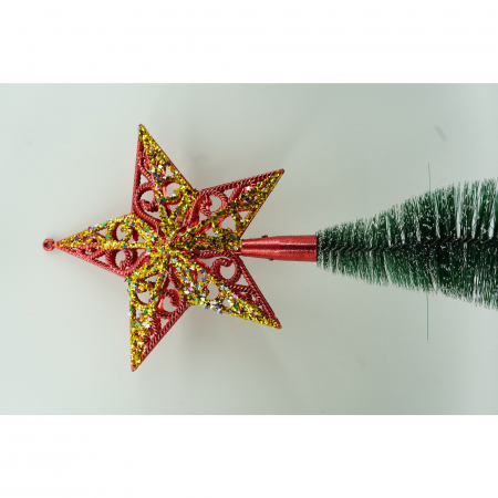 Varf decorativ de brad, Rosu/ Auriu, in forma de Stea, design spiralat, din Plastic, 19 cm x 21 cm, Interior/Exterior, Flippy [1]