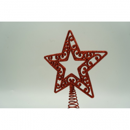 Varf decorativ de brad, Rosu, in forma de Stea, decupata in centru, din Plastic/Metal, 14 cm x 19 cm, Interior/Exterior, Flippy [8]
