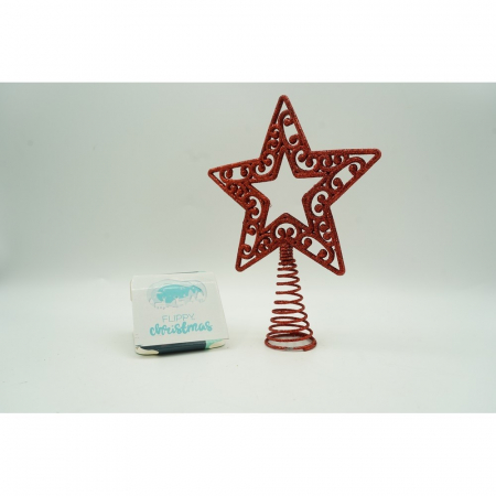 Varf decorativ de brad, Rosu, in forma de Stea, decupata in centru, din Plastic/Metal, 14 cm x 19 cm, Interior/Exterior, Flippy [7]