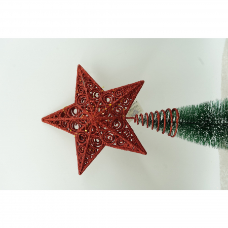 Varf decorativ de brad, Rosu, in forma de Stea, design spiralat, din Plastic/Metal, 19 cm x 23 cm, Interior/Exterior, Flippy [2]