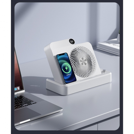 Ventilator 2in1, Flippy, Functie Incarcare Telefon Wireless, 100 Trepte de Viteza, 2400 mAh, 5V, 2A, 25 x 16.5 x 24 cm, Alb [2]
