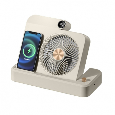 GSM - Ventilator 2in1, Flippy, Functie Incarcare Telefon Wireless, 100 Trepte de Viteza, 2400 mAh, 5V, 2A, 25 x 16.5 x 24 cm, Bej