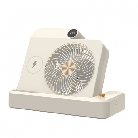 Ventilator 2in1, Flippy, Functie Incarcare Telefon Wireless, 100 Trepte de Viteza, 2400 mAh, 5V, 2A, 25 x 16.5 x 24 cm, Bej [1]