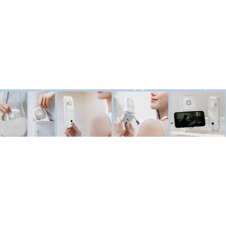 Ventilator Portabil Flippy, 3 in 1, de Mana, de Gat, de Birou, 16.7 x 8 x 1.9 cm, 3 Trepte de Viteza, Incarcare USB, Pliabil, Afisaj Digital, Suport Telefon, Alb [6]