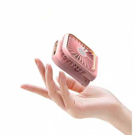 Ventilator Portabil Flippy, 3 in 1, de Mana, de Gat, de Birou, 16.7 x 8 x 1.9 cm, 3 Trepte de Viteza, Incarcare USB, Pliabil, Afisaj Digital, Suport Telefon, Roz [4]