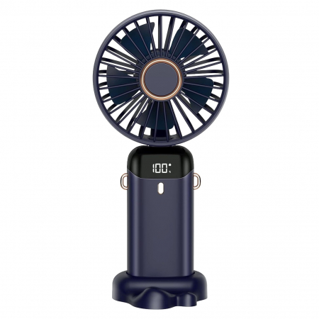 Ventilator Ultra Portabil cu Aromaterapie, Flippy, 3 in 1, de Mana, de Birou, de Gat, 5 Trepte de Viteza, Incarcare USB, Autonomie 12h, Pliabil, cu Ecran LCD, Albastru [9]