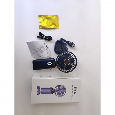 Ventilator Ultra Portabil cu Aromaterapie, Flippy, 3 in 1, de Mana, de Birou, de Gat, 5 Trepte de Viteza, Incarcare USB, Autonomie 12h, Pliabil, cu Ecran LCD, Albastru [10]