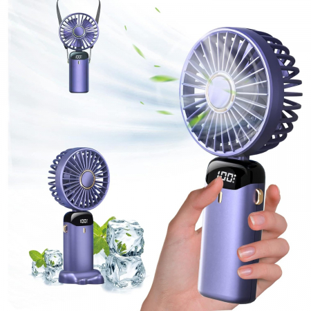 Ventilator Ultra Portabil cu Aromaterapie, Flippy, 3 in 1, de Mana, de Birou, de Gat, 5 Trepte de Viteza, Incarcare USB, Autonomie 12h, Pliabil, cu Ecran LCD, Mov [3]