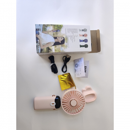 Ventilator Ultra Portabil cu Aromaterapie, Flippy, 3 in 1, de Mana, de Birou, de Gat, 5 Trepte de Viteza, Incarcare USB, Autonomie 12h, Pliabil, cu Ecran LCD, Roz [7]