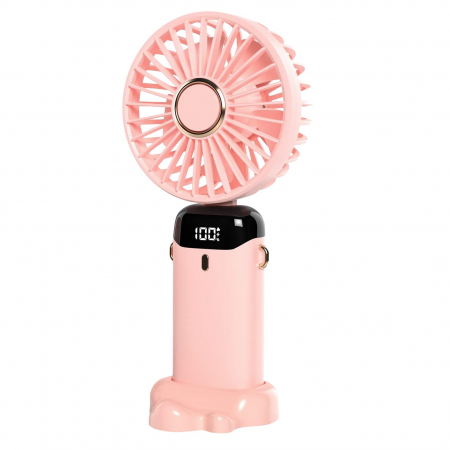 Pentru Casa si Camping - Ventilator Ultra Portabil cu Aromaterapie, Flippy, 3 in 1, de Mana, de Birou, de Gat, 5 Trepte de Viteza, Incarcare USB, Autonomie 12h, Pliabil, cu Ecran LCD, Roz