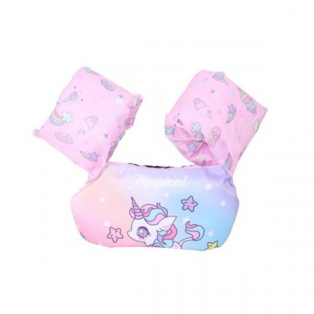 Jucarii, Copii & Bebe - Vesta de salvare pentru copii cu aripioare de inot, Flippy, Mov, Model unicorn