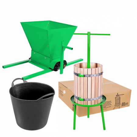 Zdrobitor de struguri manual + Teasc pentru struguri 40 L + Cos flexibil cauciuc negru 26 L [0]