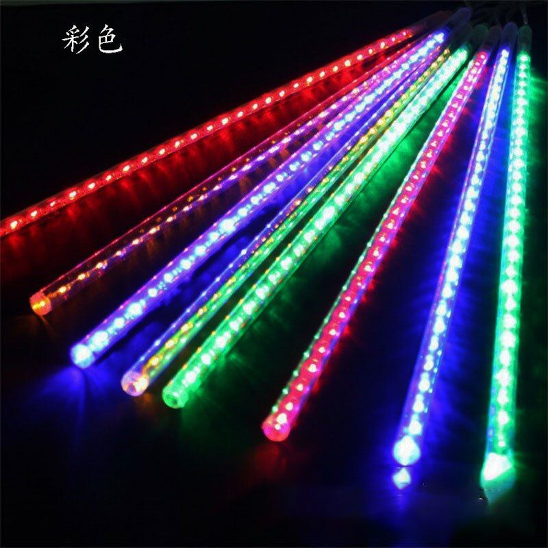 Instalație luminoasă tip meteori, 8 tuburi de 30 cm, 4,5 m, multicoloră – detalii