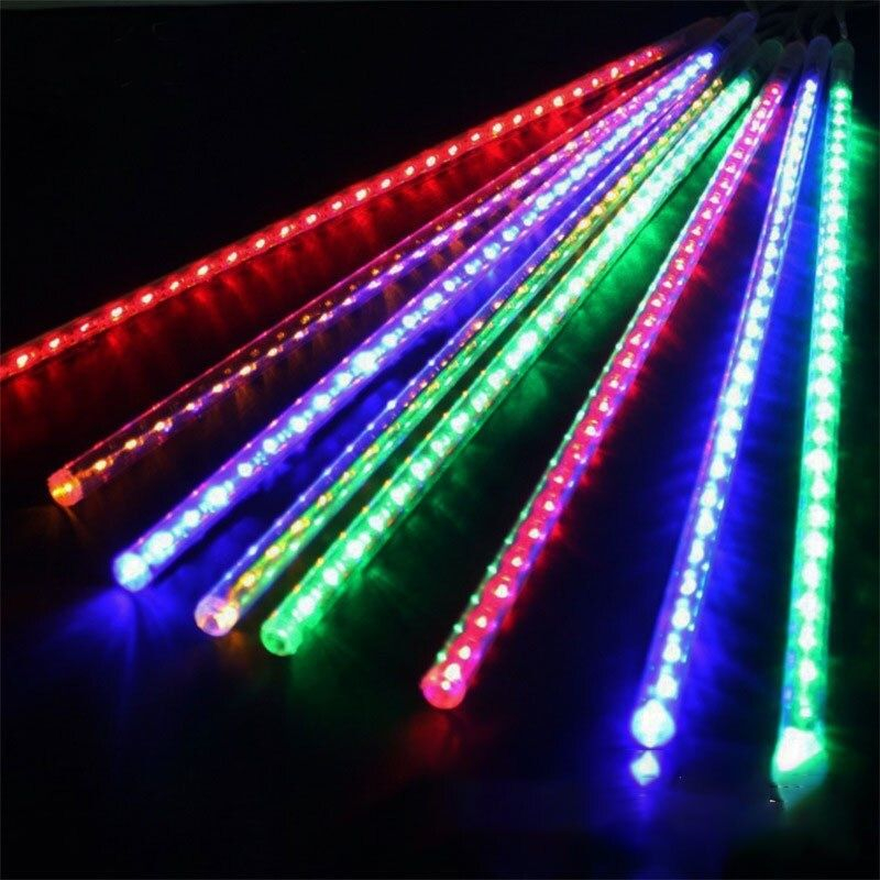 Instalație luminoasă tip meteori, 8 tuburi de 50 cm, 4,5 m, multicoloră – detalii