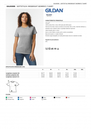 TRICOURI - TRICOU DAMA GILDAN SOFTSTYLE MIDWEIGHT