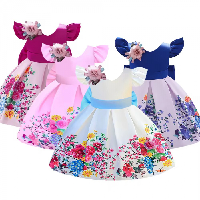 Descriere produs - Rochie elegantă fetiță 1-4 ani - Albastru regal & floral [2]