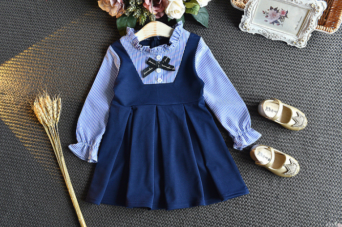 Rochie Fetițe Tip Uniformă – Mânecă Lungă, Material Moale [1]