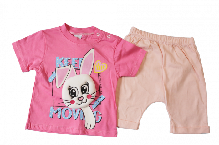 Set vară copii 9–18 luni – tricou cu iepuraș și pantaloni scurți din bumbac moale [2]