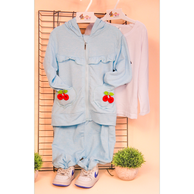 Trening Fetițe 3 Piese – Bluză cu Fermoar, Bluziță & Pantaloni [1]