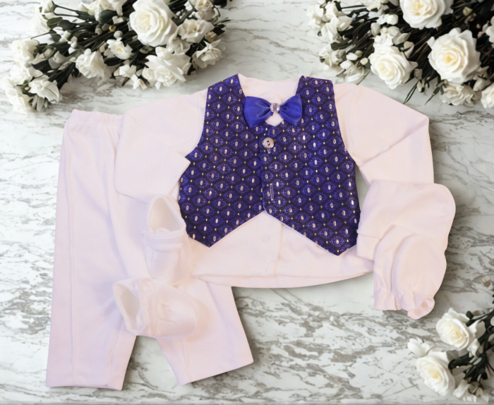 Trusou botez băieți complet – costum 0-3 luni, lumânare ursuleț, accesorii biserică [2]