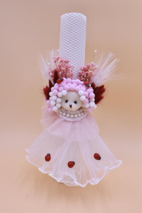 Trusou botez fetiță cu rochiță roz și lumânare cu ursuleț – Botez elegant [3]