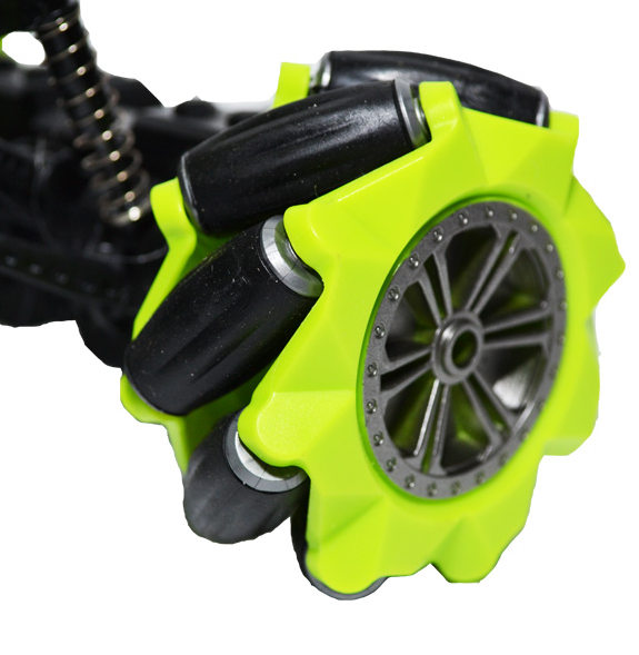 ATV cu RC, AC, pilot, drift, Roti actionate independent-toarele functii: "inainte", "inapoi", "rotire 360grade stanga/dreapta ", ”lateral stanga”, ”lateral dreapta”, ”pilot automat”, ”mod dans” [2]