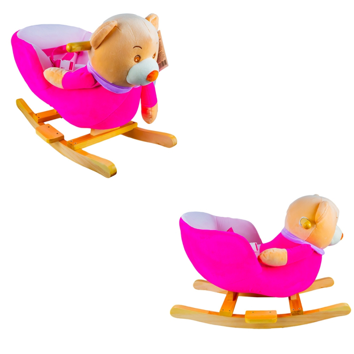 Balansoar pentru bebelusi, Ursulet, lemn + plus, roz, 60x34x45 cm [2]