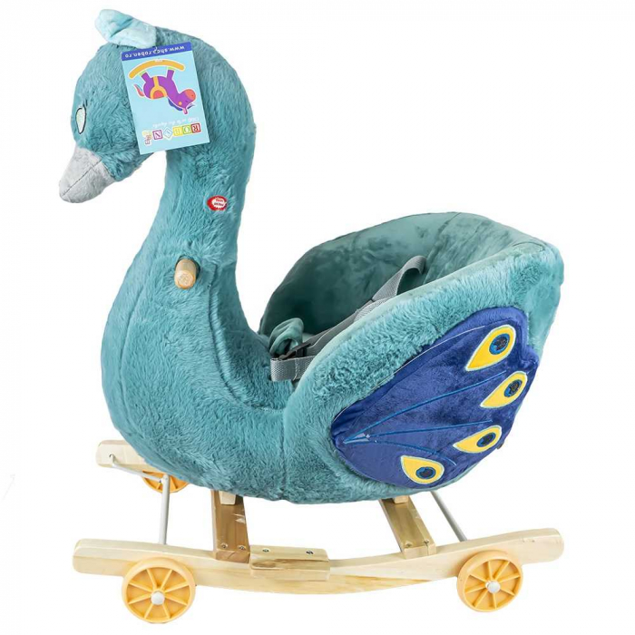 Balansoar Pentru Bebelusi, Paun, Lemn + Plus, Cu Rotile, 66 Cm [2]