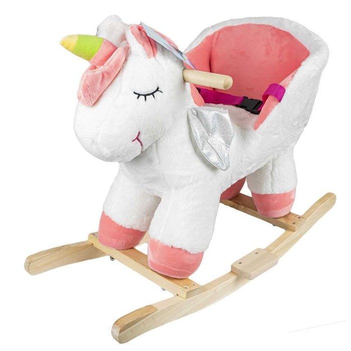 Balansoar pentru bebelusi, Unicorn, lemn + plus, roz+alb, 52 cm [1]