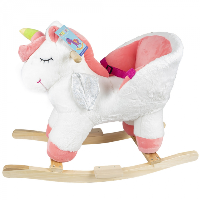 Balansoar pentru bebelusi, Unicorn, lemn + plus, roz+alb, 52 cm [2]