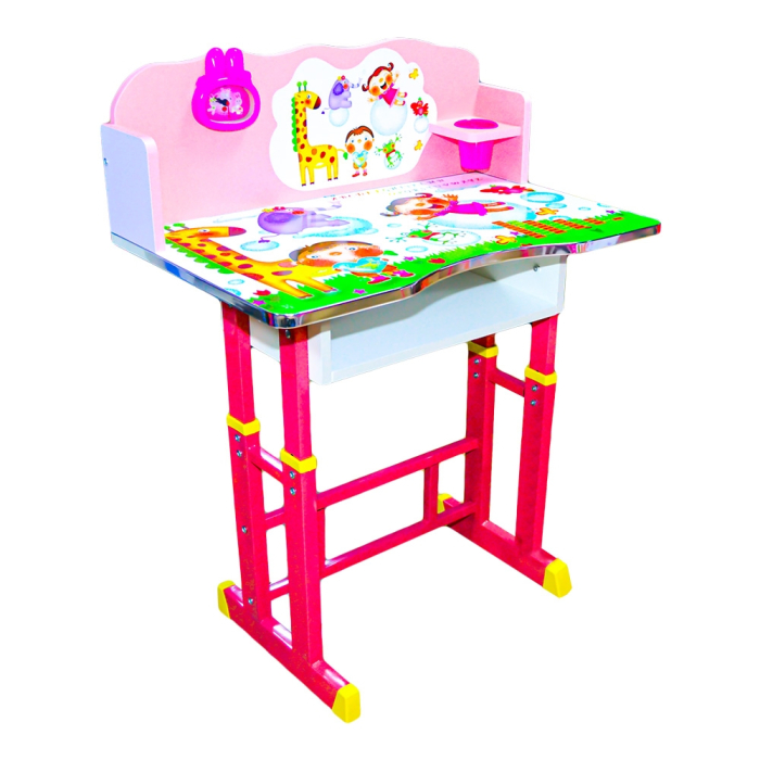 Birou + Scaunel, Reglabile/Desene/Roz/MDF+Metal [3]