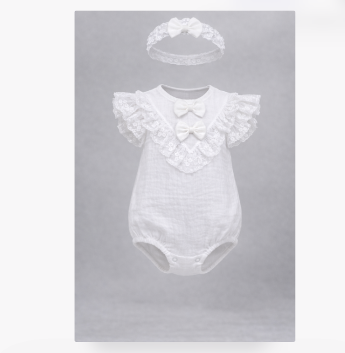 Body si bentita, din muselina si dantela, Alb [5]