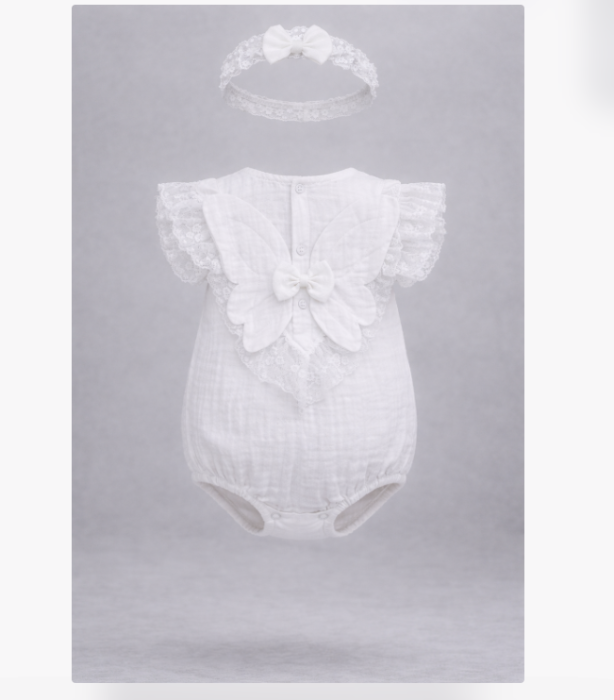 Body si bentita, din muselina si dantela, Alb [4]