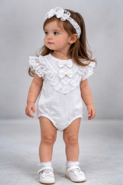 Body si bentita, din muselina si dantela, Alb [2]