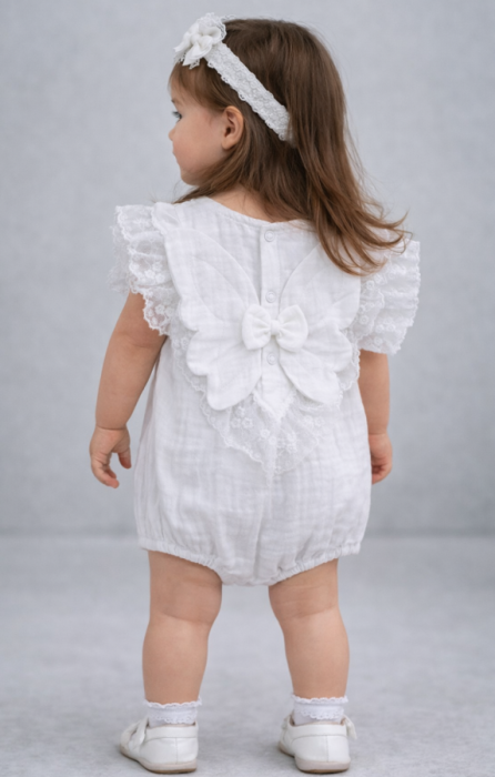 Body si bentita, din muselina si dantela, Alb [3]
