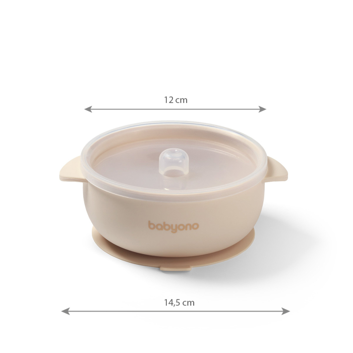 Bol din silicon cu ventuza si capac bej [4]
